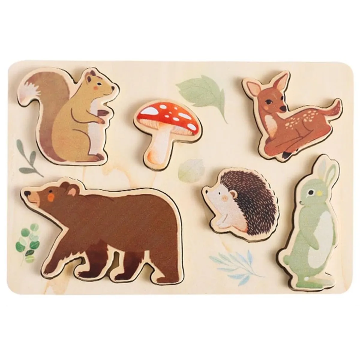Montessori ShapeFit Kids Wooden Toy Shape Matching Game Interactive Puzzle - Forrest Animals
