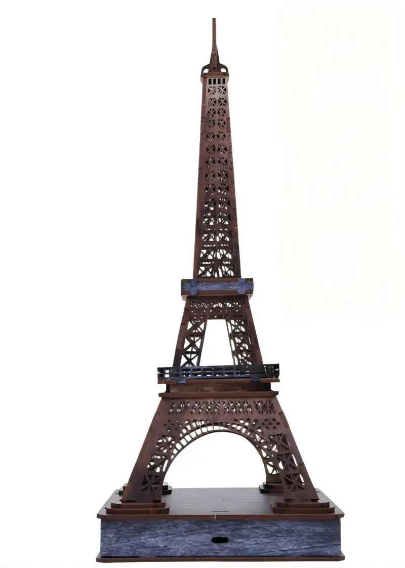 Laser Cut Wood Eiffel Tower 3D Construction Puzzle with LED Base Home Decor