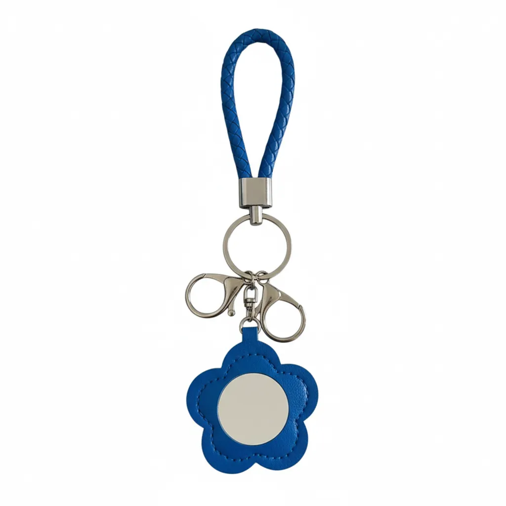 Flower Keychain Wrist Strap With Charm - Blue