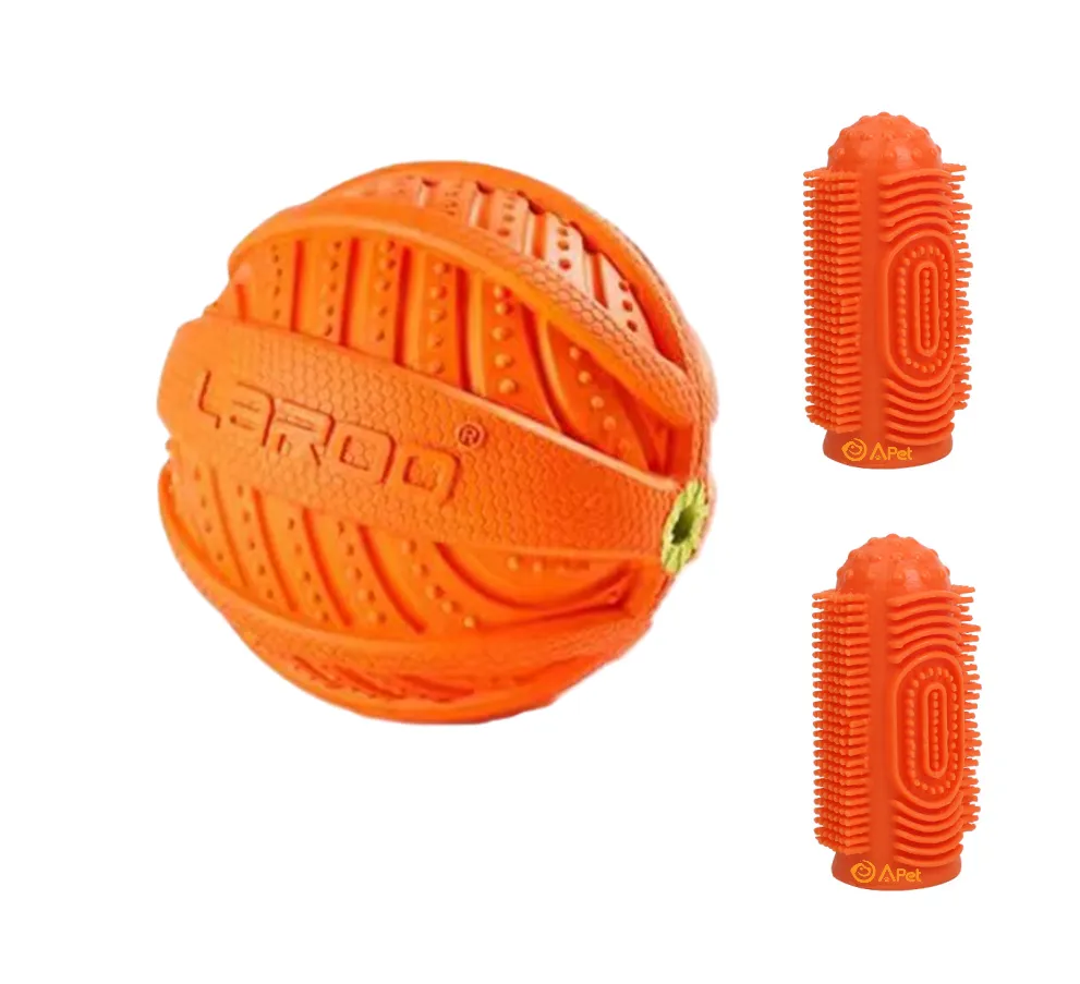 A-Pet Dog Oral Care Finger Toothbrush And Squeaky Ball Combo - Orange