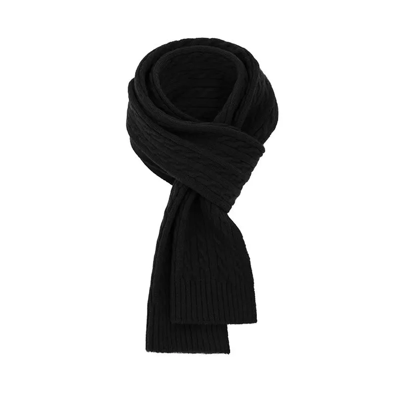 Chunky Cable Knit Wool Winter Scarf Unisex Warm Neck Scarf - Black