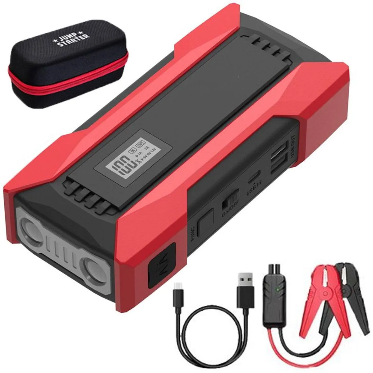 4 in 1 Jump Starter 1500A Powerbank & Flashlight for All Passenger Car