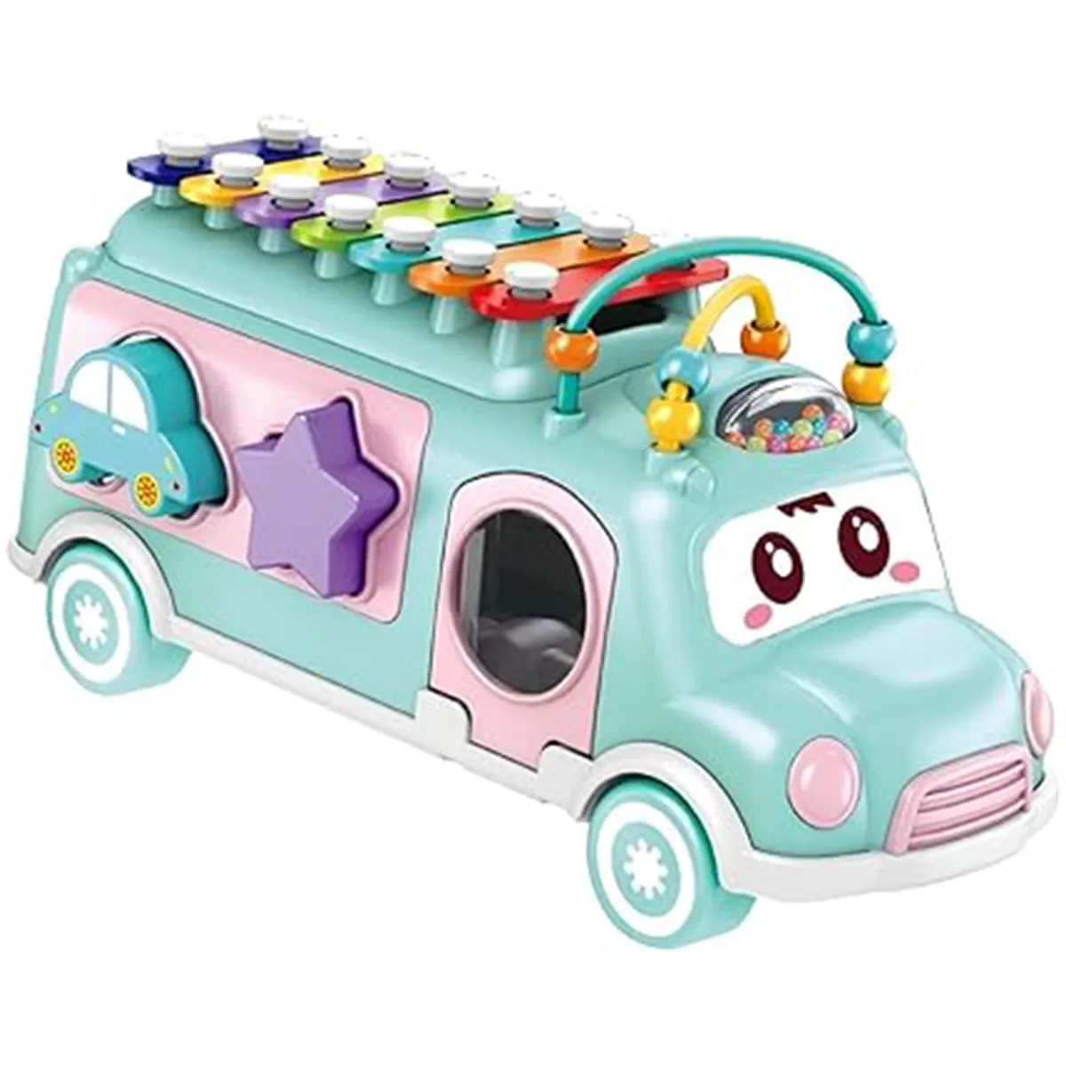 Musical Baby Toy Musical Xylophone Bus with Building Blocks Early Education - Blue