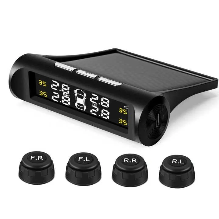 Solar TPMS: Color LCD, External Sensors, USB Charge, Portable for Car/Truck