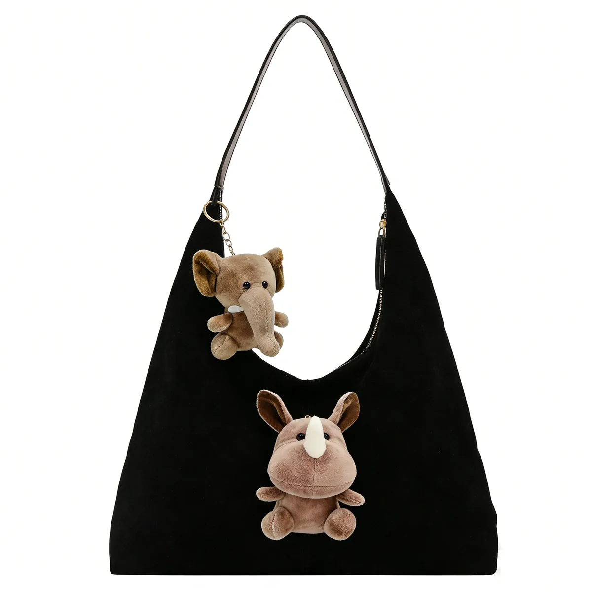 Women's Suede Bag with Elephant,Rhino Plush Charms - Large Capacity Work