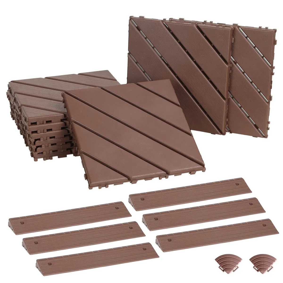 Outdoor DIY Decking Tile 9pcs x 300mm x 300mm with edge strips - Brownish red-Twill