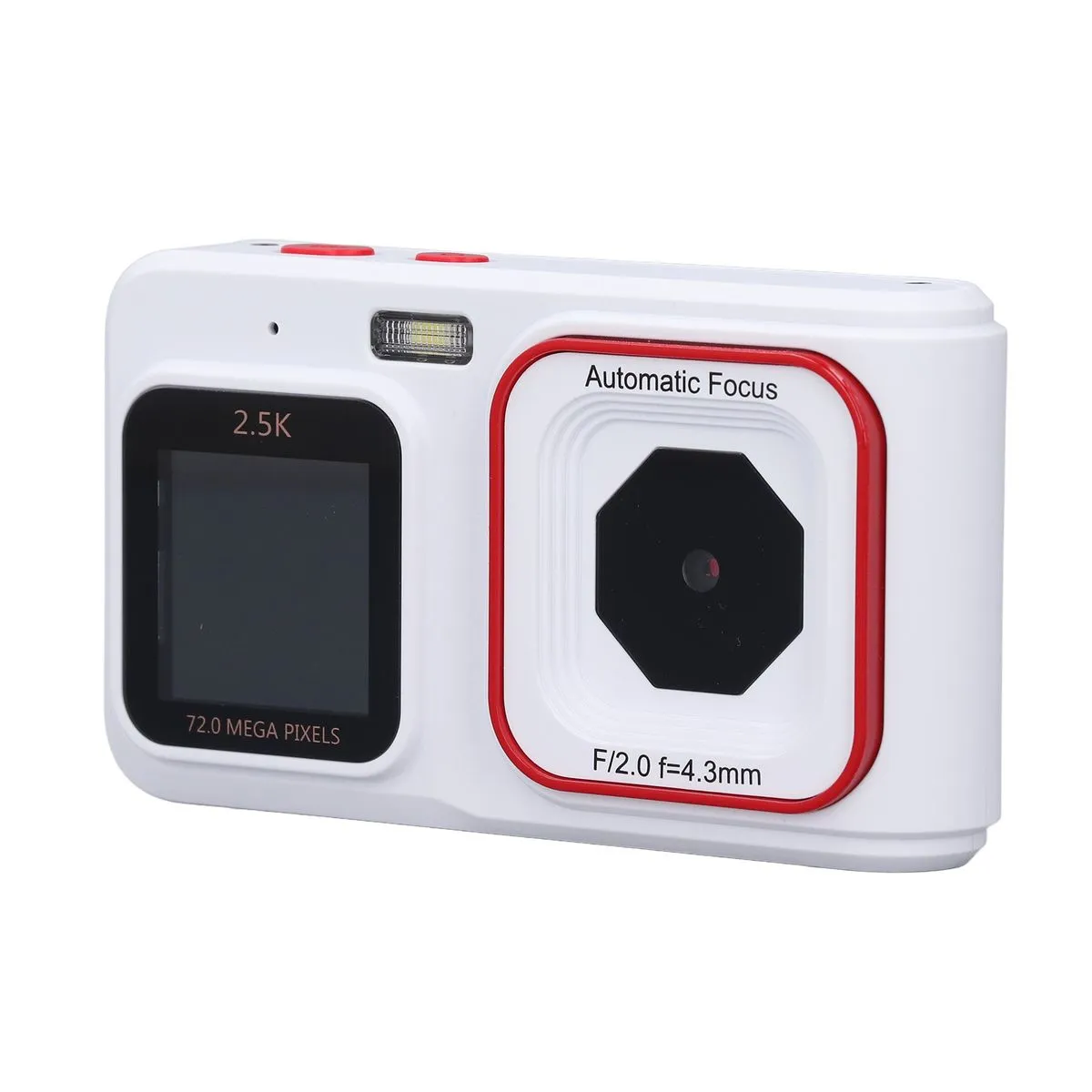Compact Digital Cam 72MP, 2.5K, Dual Screen, 16X Zoom, AF, White