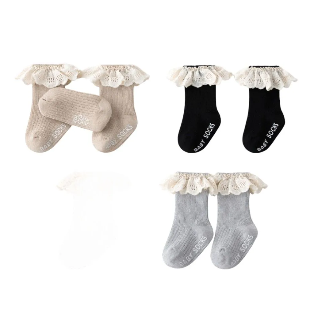 3 Pack - Versatile Seasonal Wear Newborn Babies Lace Trimmed Socks - Black
