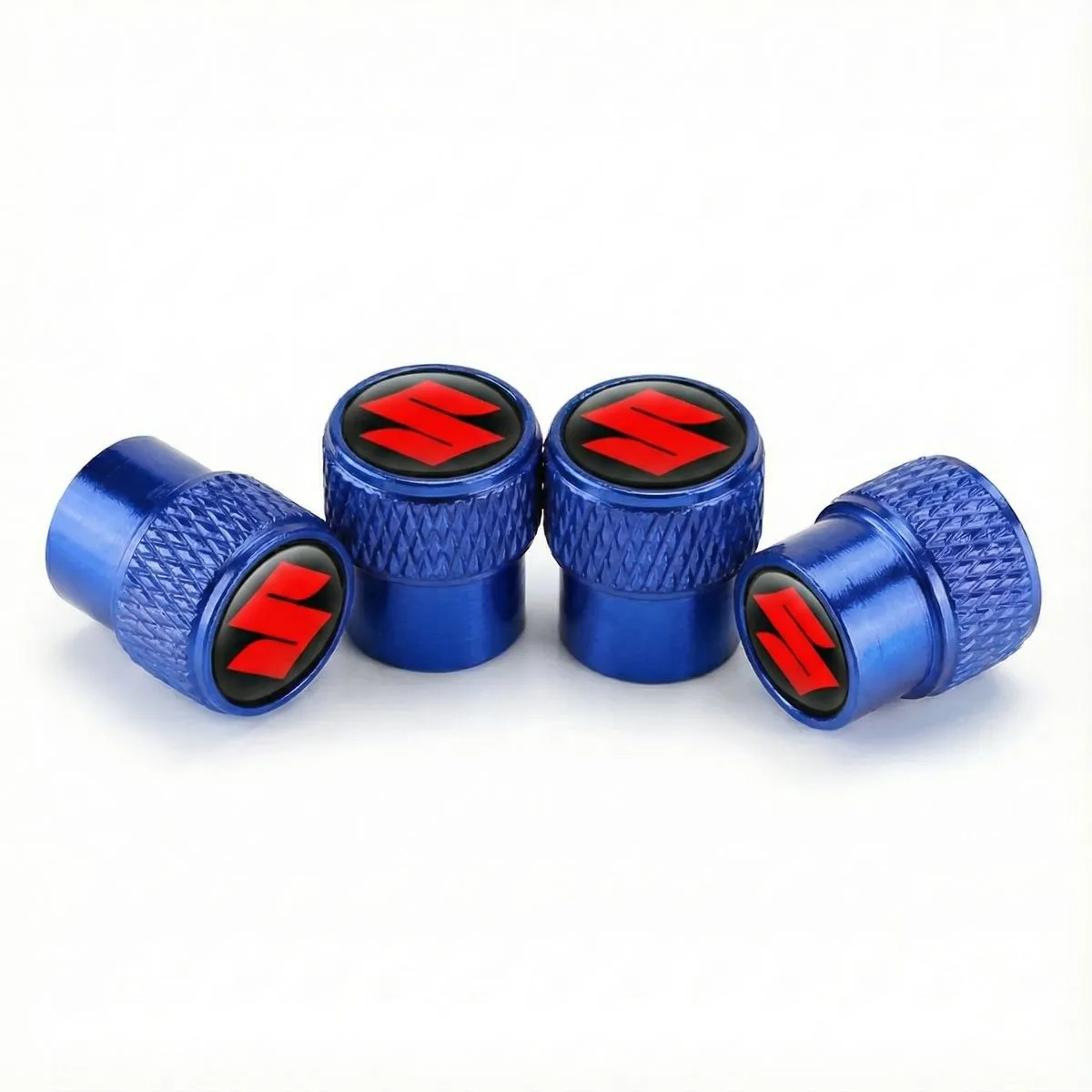 AVC-005-SUZUKI-01, SUZUKI Emblem Aluminium Tyre Air Valve Caps - BLUE