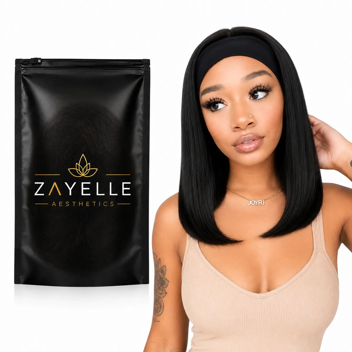Zayelle Aesthetics Short Straight Bob Headband Wig - 14 Inch - Black