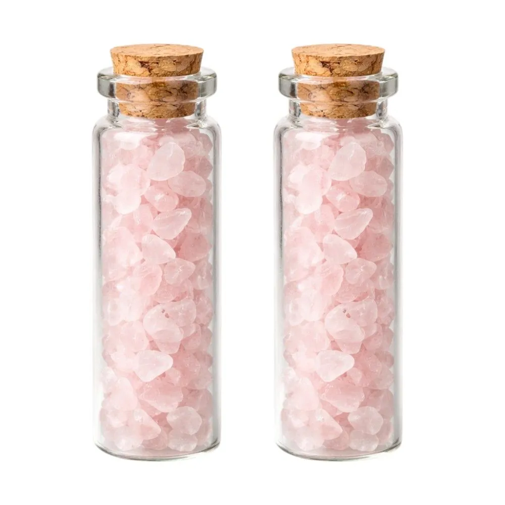 2 Pack - Mini Clear Quartz Crystal Chip Bottle - Pink