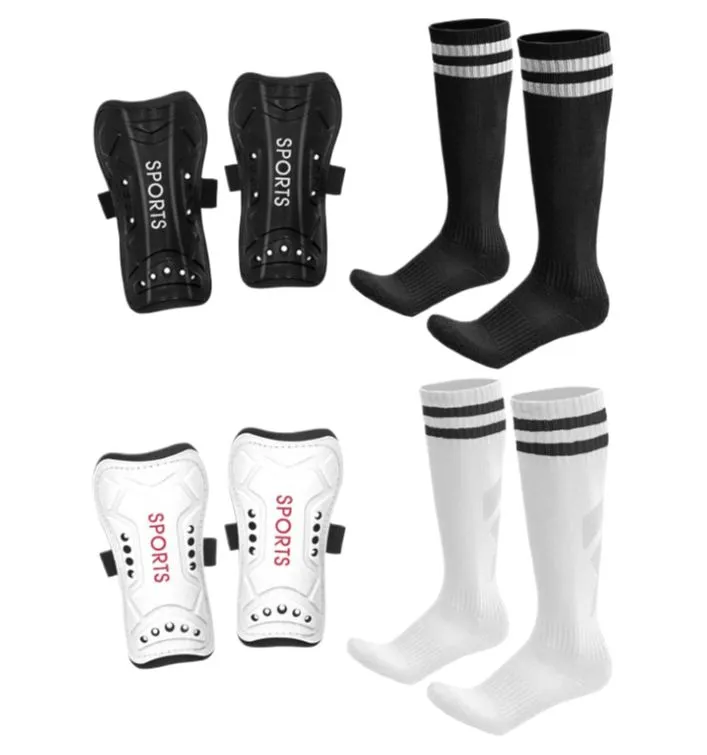 2 Packs Youth Soccer Shin Guards and Socks Football Games & Training
