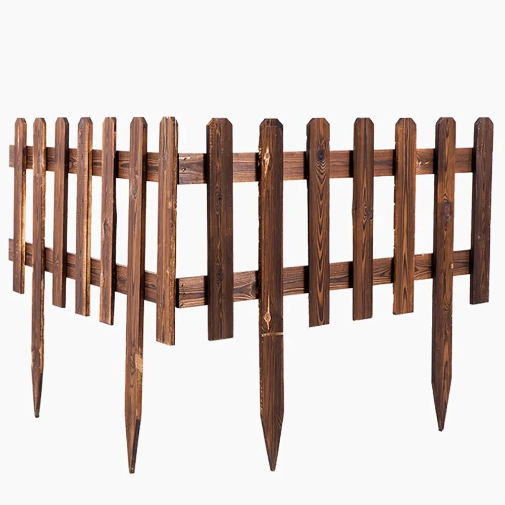 3PCS Wood Garden Edging Border Short Picket Fence Burnt Wood Finish Outdoor