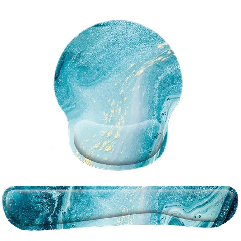 Keyboard Mouse Pad Set Ergonomic Rubber Keyboard Mouse Support Pad for Home - Cyan