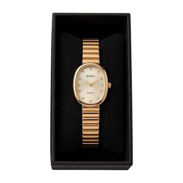 Oval Watches for Women Ultra-Thin Analog Quartz Wrist Watches Gold