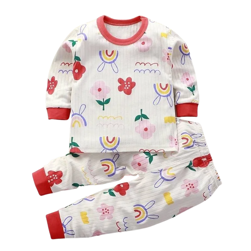Girls Winter Toddler Pyjama/Sleepwear Set - Flowers and Rainbows