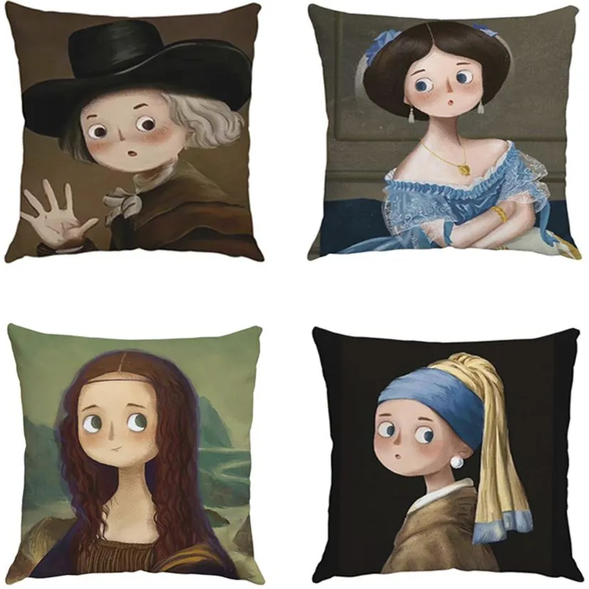 Throw Cushion- Pillow Cover - Set of 4 - Carton Girls