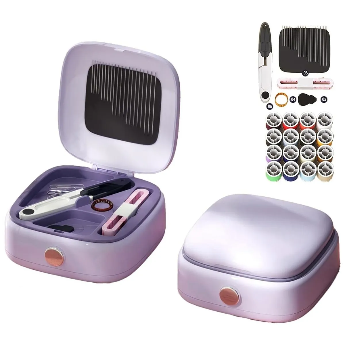 Portable Plastic Sewing Kit With Plastic Case - Purple