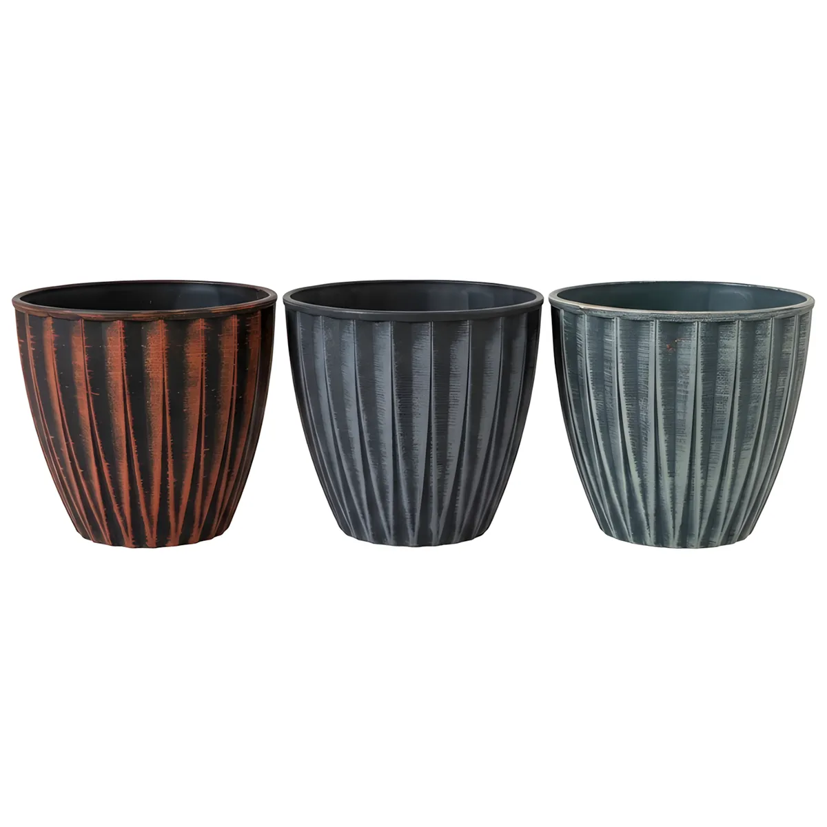3-piece Mixed Colours 20X17CM Ribbed Planter Pots for Plants