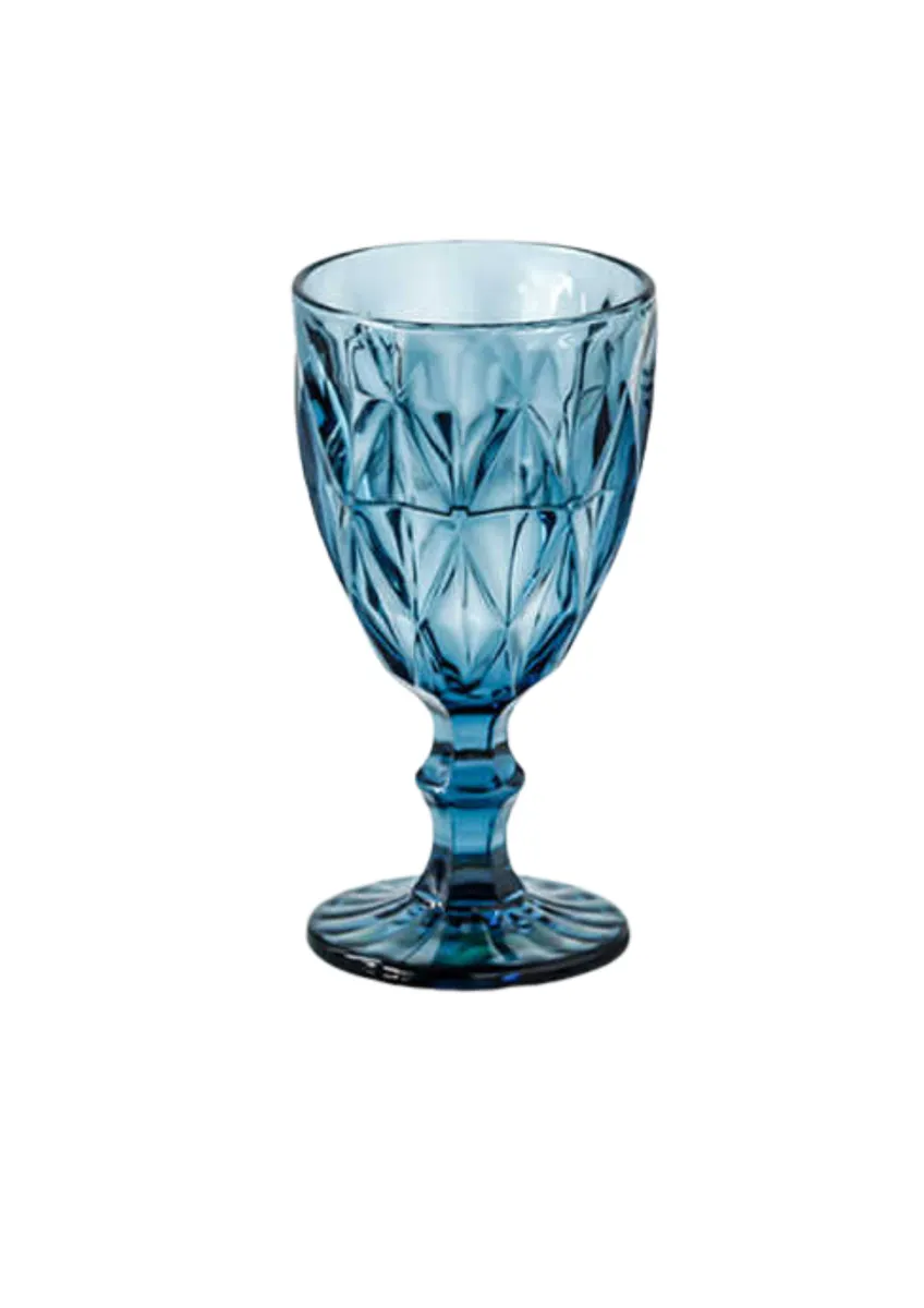 Crystal Vintage Colored Glass Goblets - Set of 6 - Blue