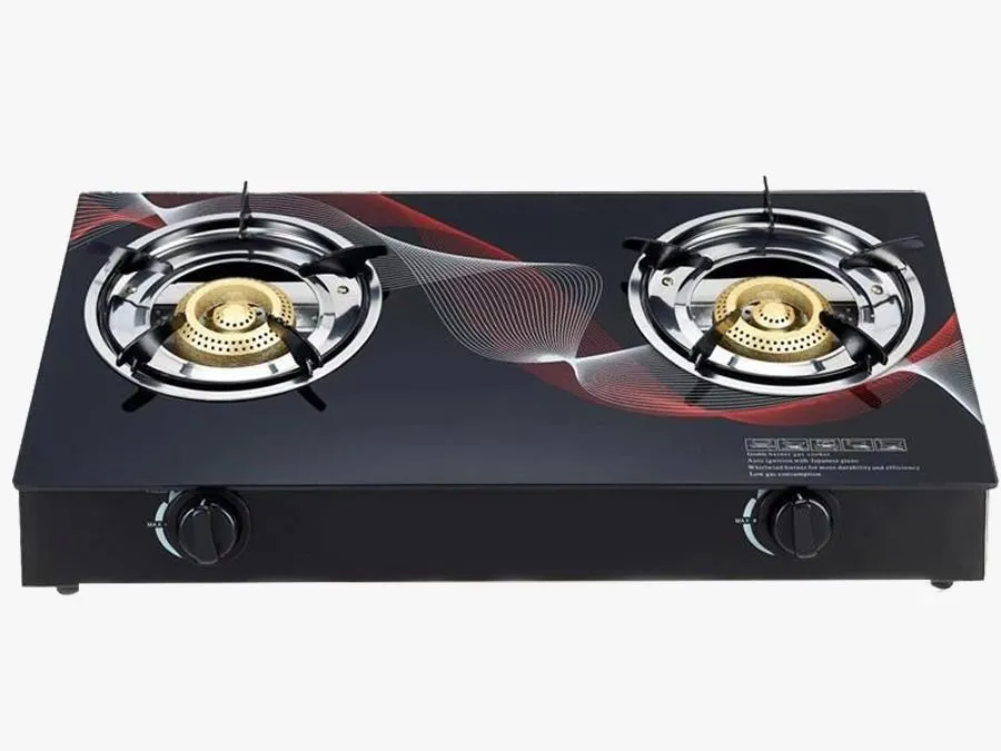 Two Burner Auto-Ignition Tempered Glass Panel Gas Stove - Red Swirl Edition