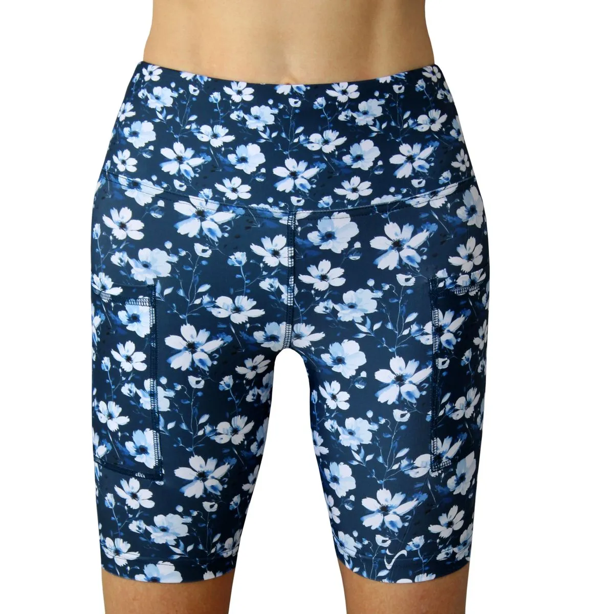 Vivolicious Women's Run & Gym Tech Shorts - Navy Blue Floral - S