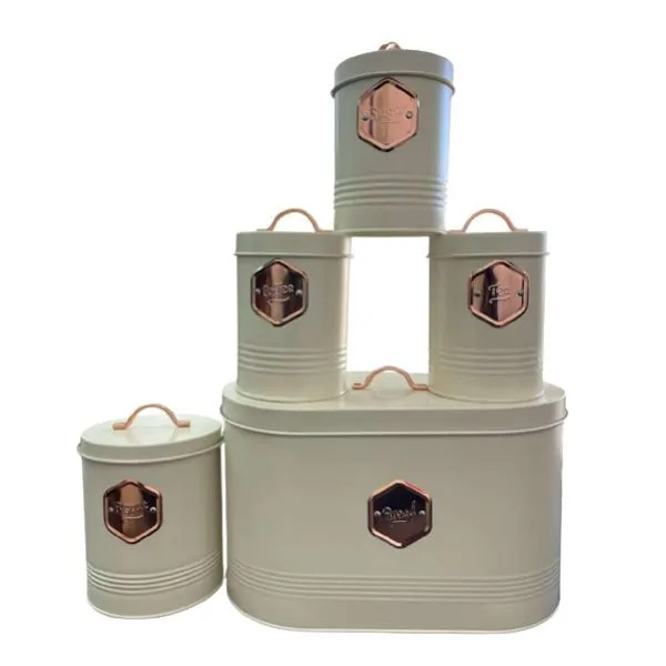 5 Piece Bread Box & Canister Set Cream - Tea Coffee Sugar Storage