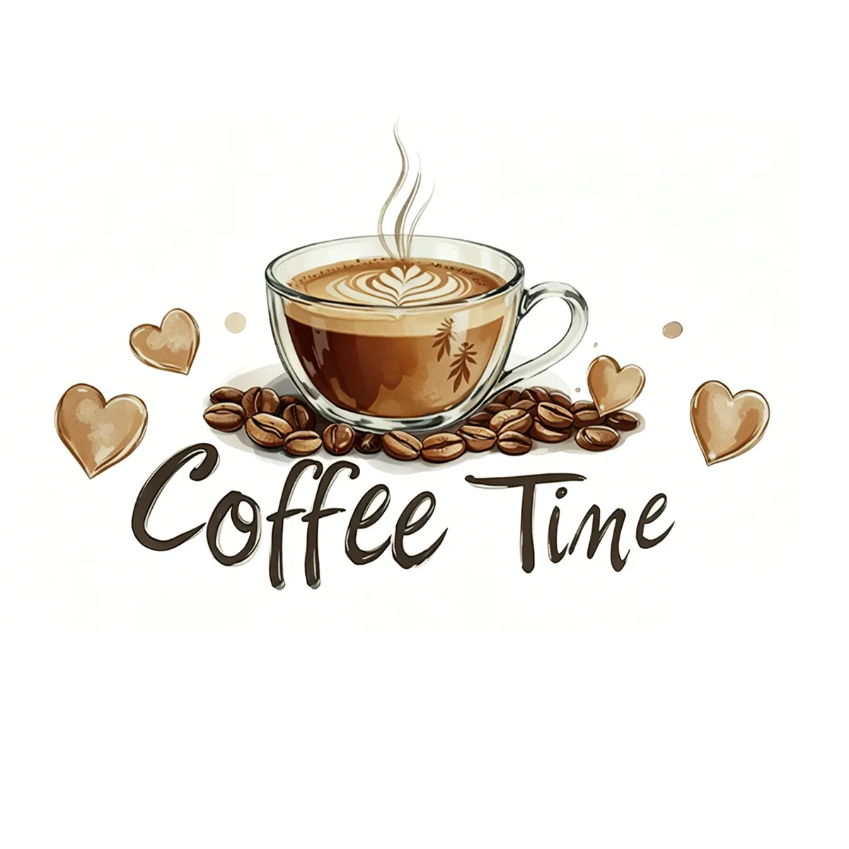 Watercolor "Coffee Time" Coffee Cup Wall Sticker Decal For Shop, Office