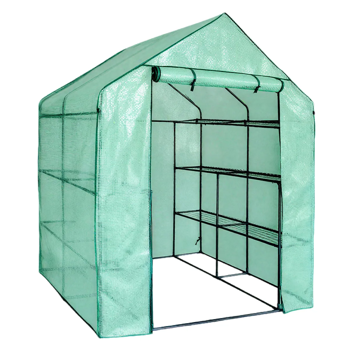 230cm Walk-In Greenhouse 3-Tier 12 Shelves For Backyard Plants - Green