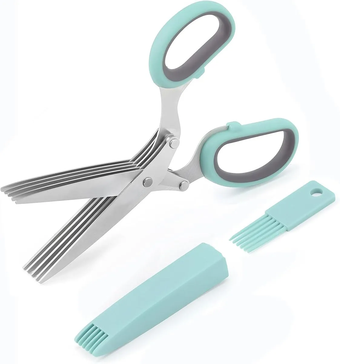 5 Blades Sharp Cooking Scissors with Sheath and Cleaning Comb Blue