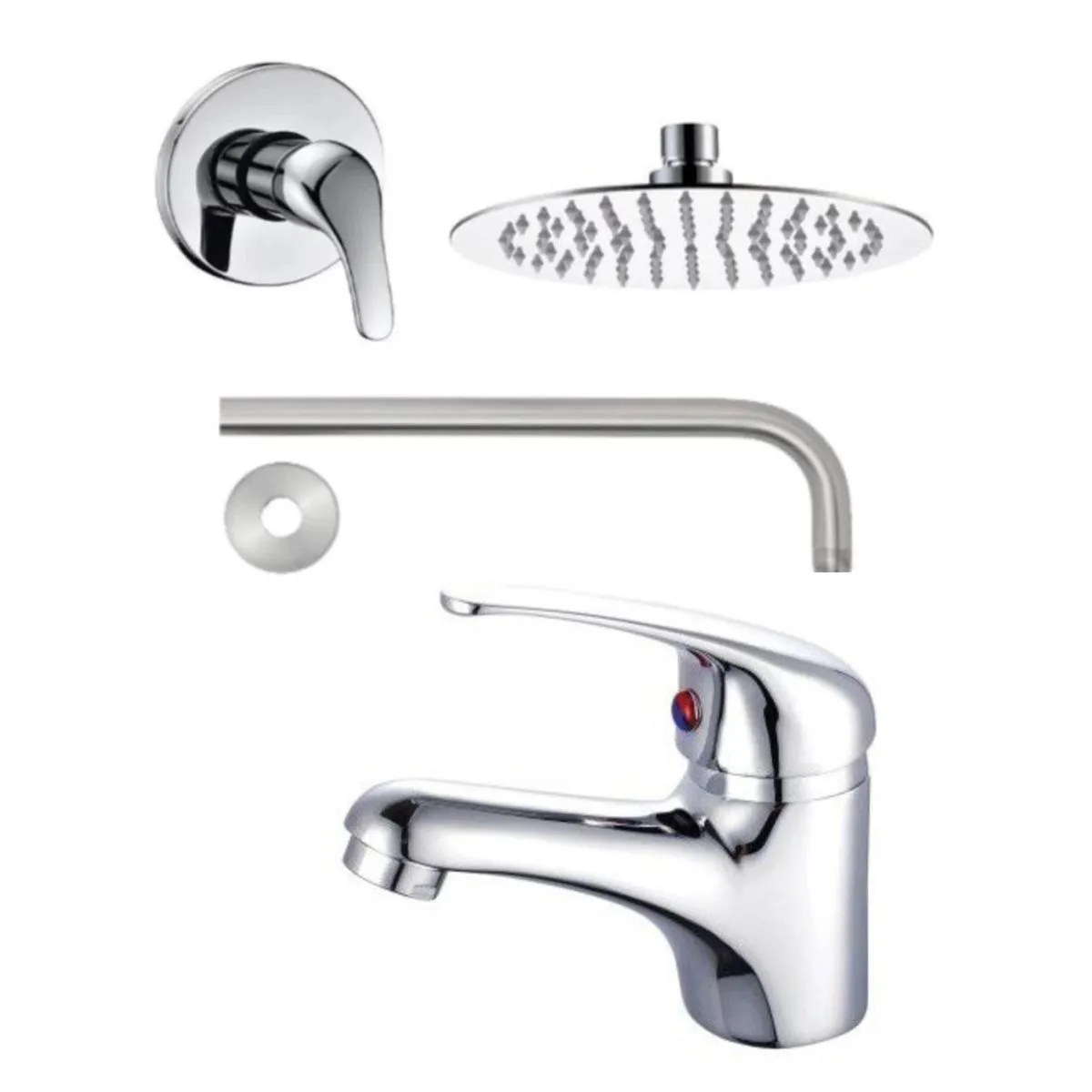 Bathroom Essentials Sliver round Shower Head & Single Lever Sink Tap Sy
