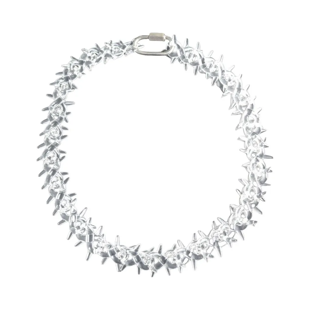 Punk Acrylic Spikes Chain Necklace Lock Pendant Jewelry Clear Thorns