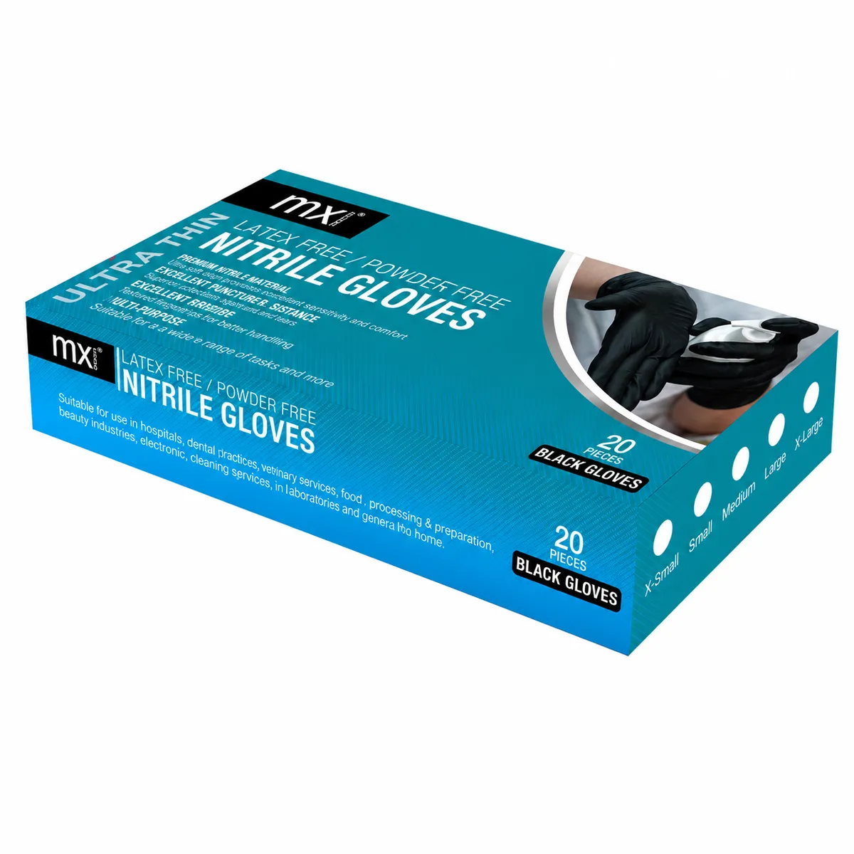 MX Black Gloves Nitrile Powder-Free & Latex-Free Small 2 Pack
