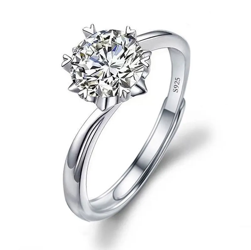 Rings Wedding Moissanite 1 Carat Zircon Adjustable Diamond Ring - Silver H
