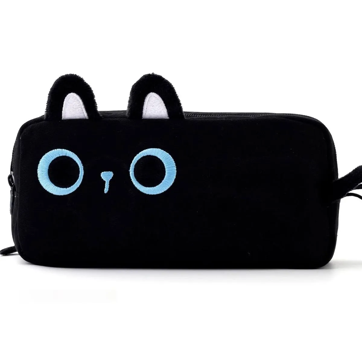 Cartoon Pencil Case,Large Capacity Pen Pouch with Embroidered Animal Design - Black
