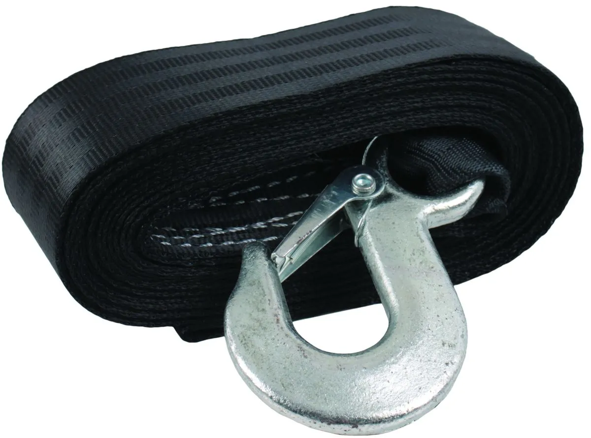 Belt Type Winch Strap with Small Self Latching Eye Hook - 4.5 Meters Long