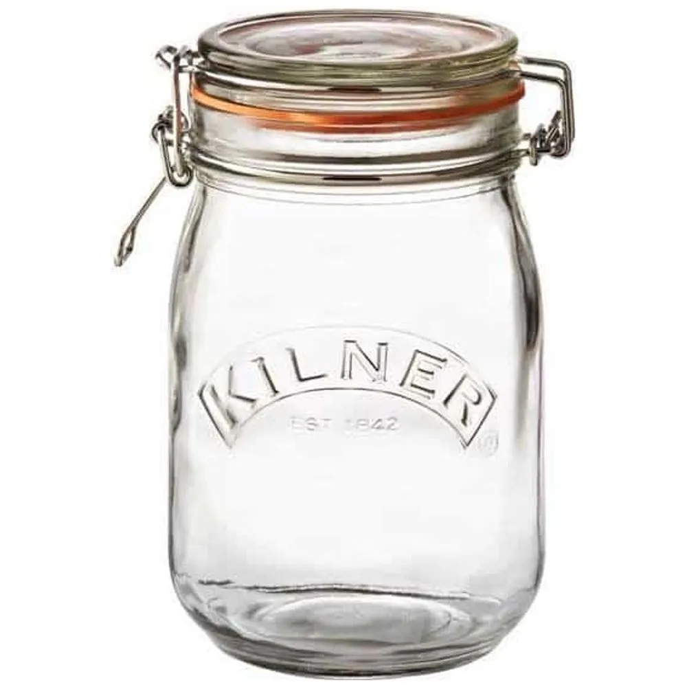 Kilner 1L Round Clip Top Glass Storage Jar with Orange Seal