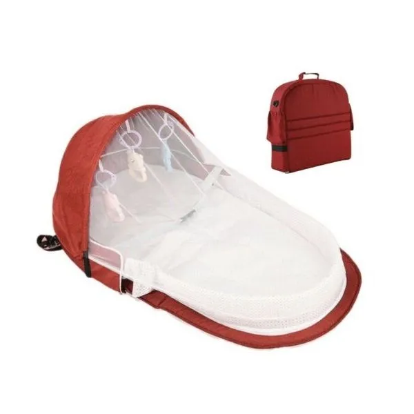 Portable Baby Foldable Travel Bed - Dark Red