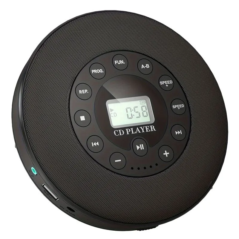 Portable CD Player with Dual Stereo Speakers & USB Rechargeable - Black
