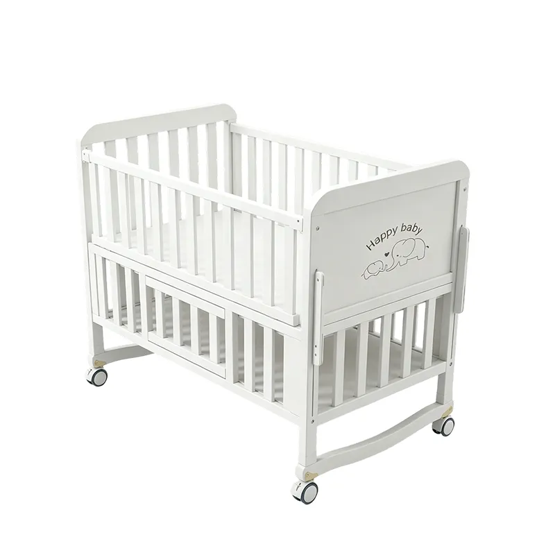 White Adjustable Solid Wood Baby Rocker, Suitable for Ages 0-6 Years