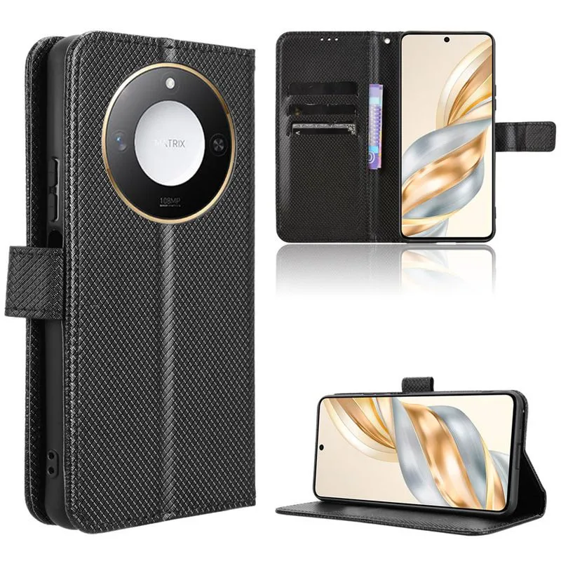 Flip Cases For Honor X60 Magnetic Buckle Shockproof Wallet Cover - Black