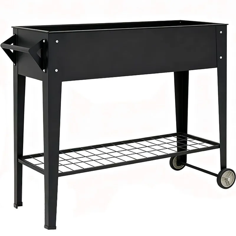 80cm Raised Garden Bed Cart Outdoor with Wheel & Shelf Standing Planter Box