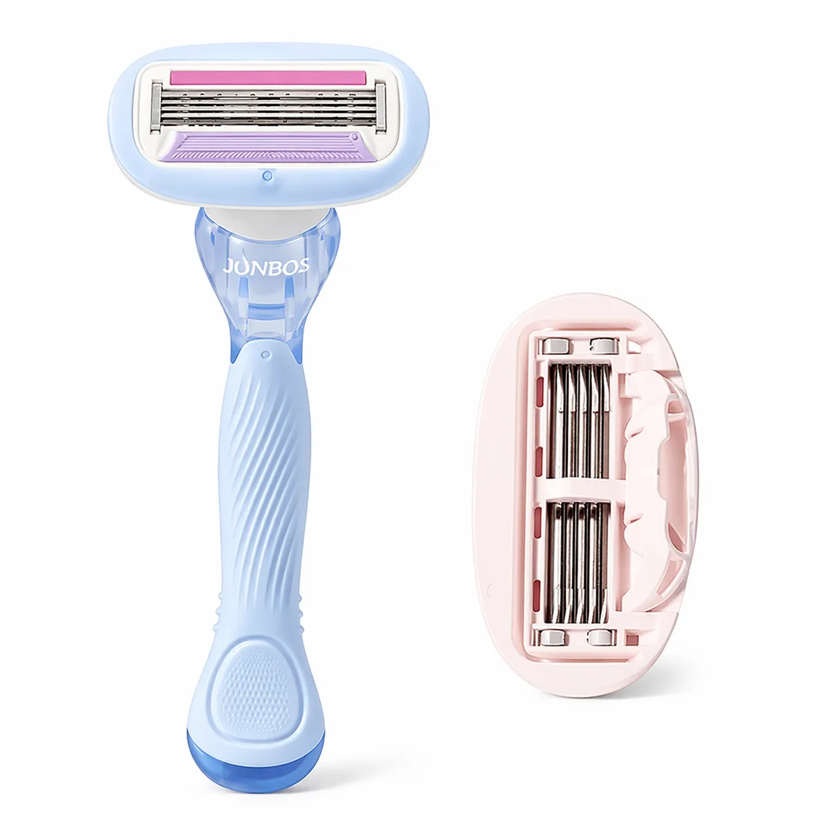 Women Long Handle Razor with Replacement Blade 5 Blade Shaving Kit Blue