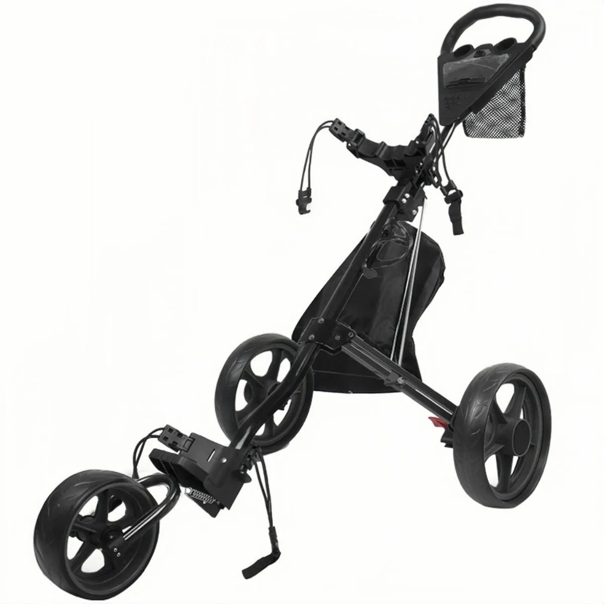 3 Wheel Golf Push Cart - Ball Bag, Storage Bag, Water Cup - Black