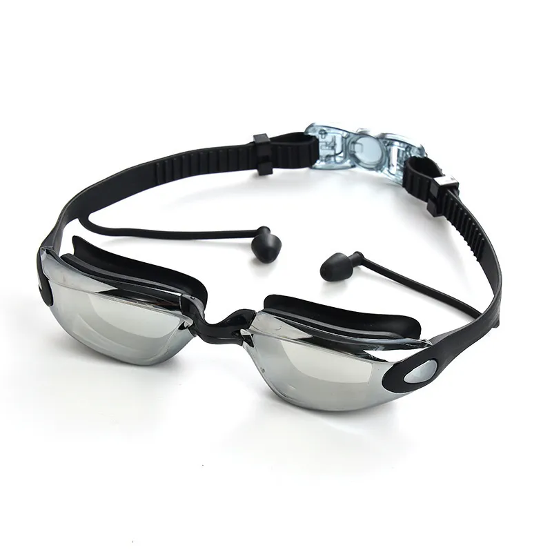 Professional Racing Mirrored Anti-Fog Swim Goggles with Integrated Earplugs