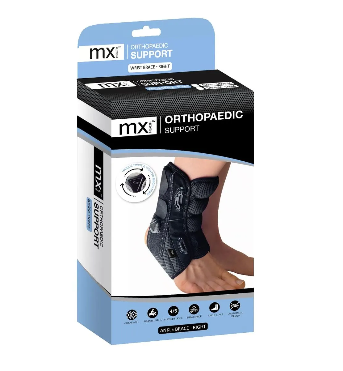 MX Health Adjustable Orthopaedic Ankle Brace Support - Left