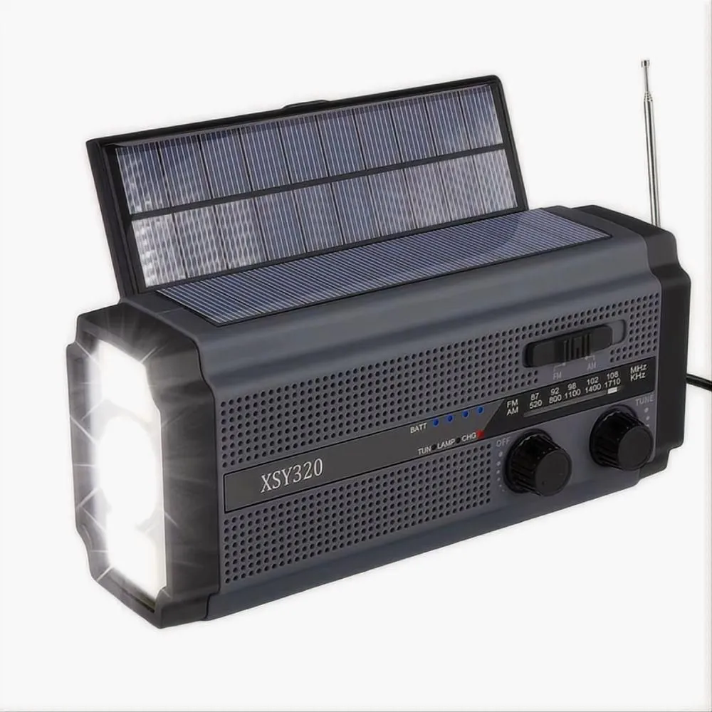 Multifunction Radio Solar Portable Emergency Radio Flashlight SOS PowerBank - Black