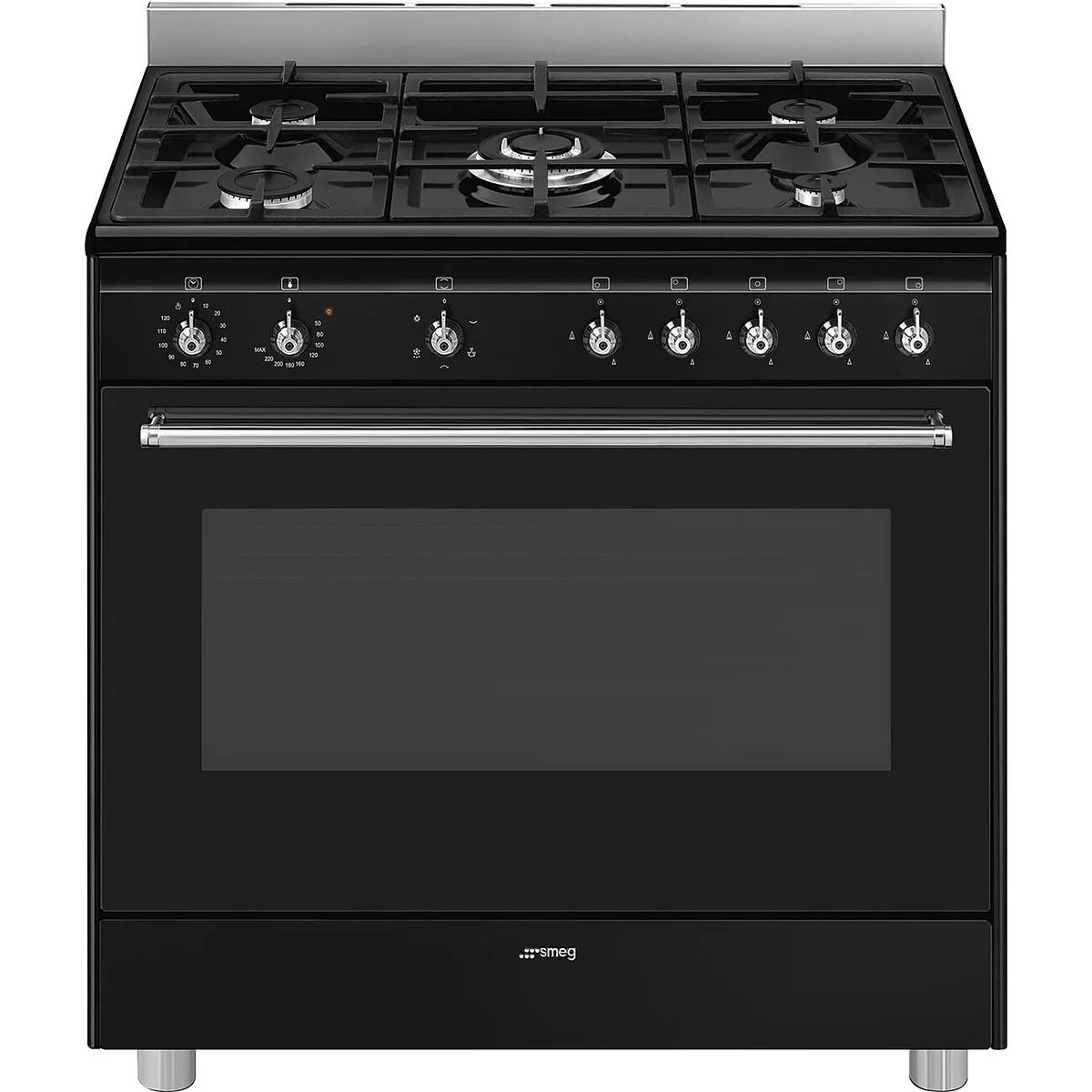 Smeg SSA91GG 90cm Concert Cooker Full Gas 5 Burner - Glossy black