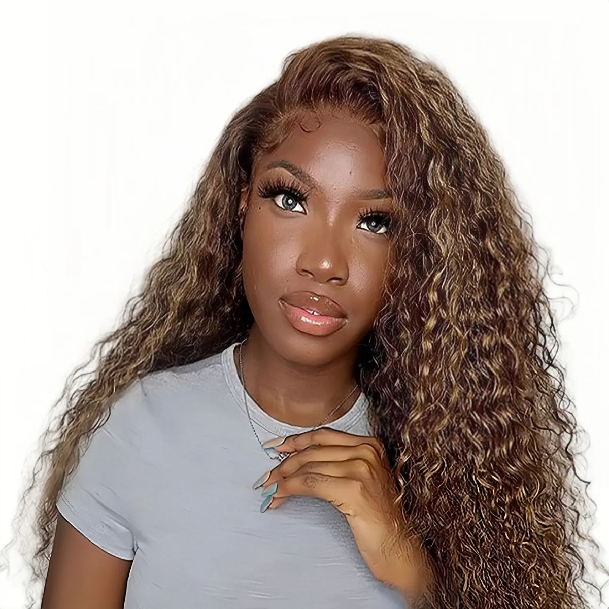 Eligababy 22-inch 4/27 Piano Water Wave Wig Human Hair Transparent Lace