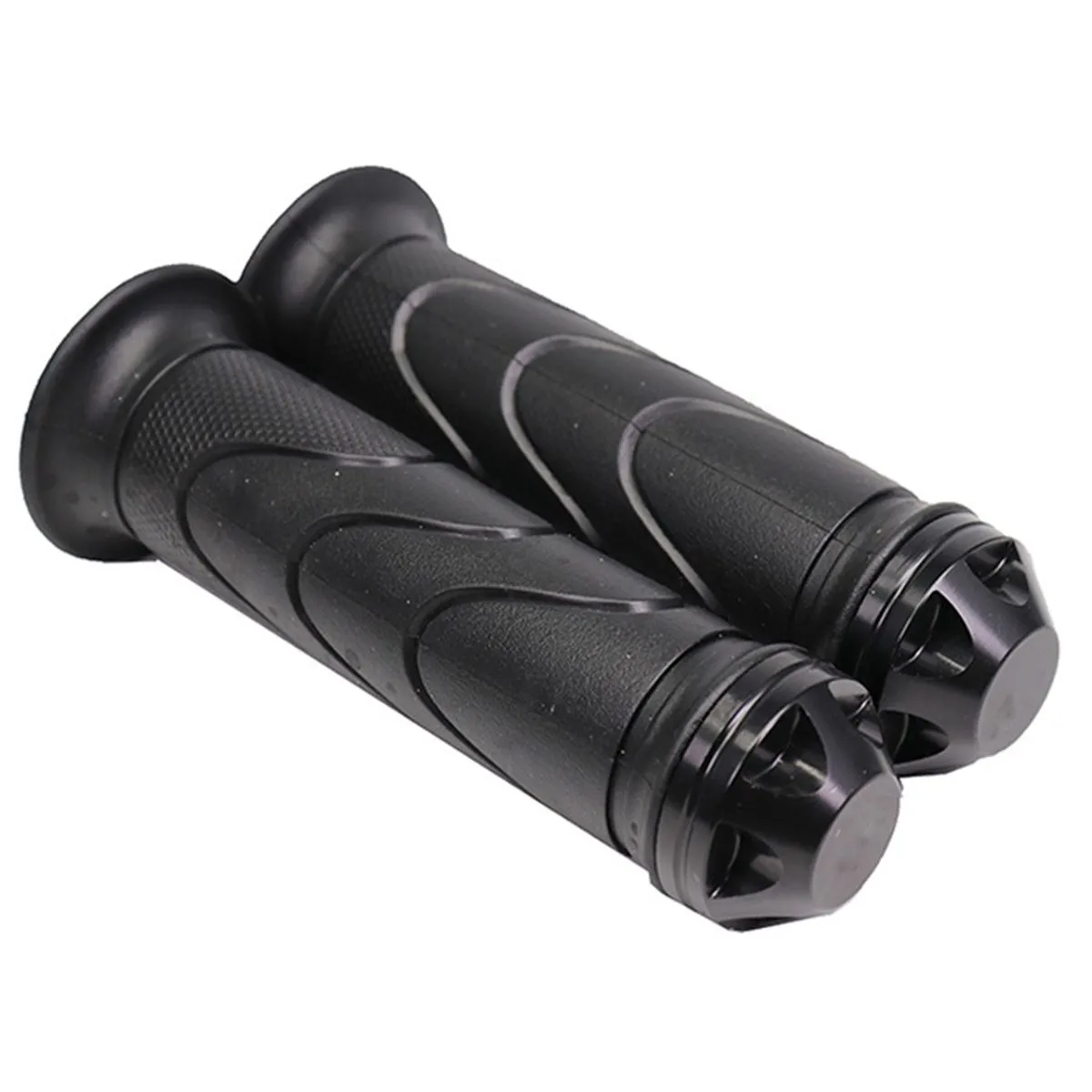 Motorcycle Hand Grip Universal Soft Rubber Aluminum Handlebar - Black